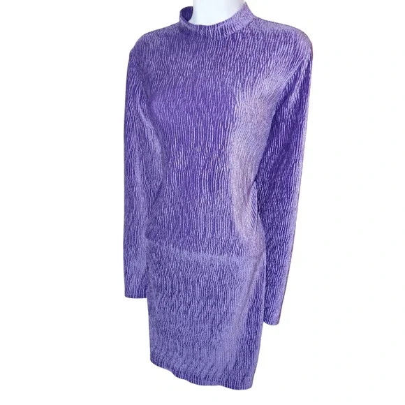 H&M Divided Purple Textured Mock Neck Long Sleeve Mini Dress Size‎ L - Picture 2 of 6